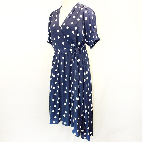 Maeve by Anthropologie Blue Polka Dot Wrap Midi Dress Tie Waist Plus 20W - Picture 1 of 11